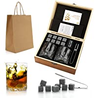 Set de regalo de Whisky Stones and Glasses- Whiskey Rocks Chilling Stones en una caja de madera hecha a mano - Bebidas…